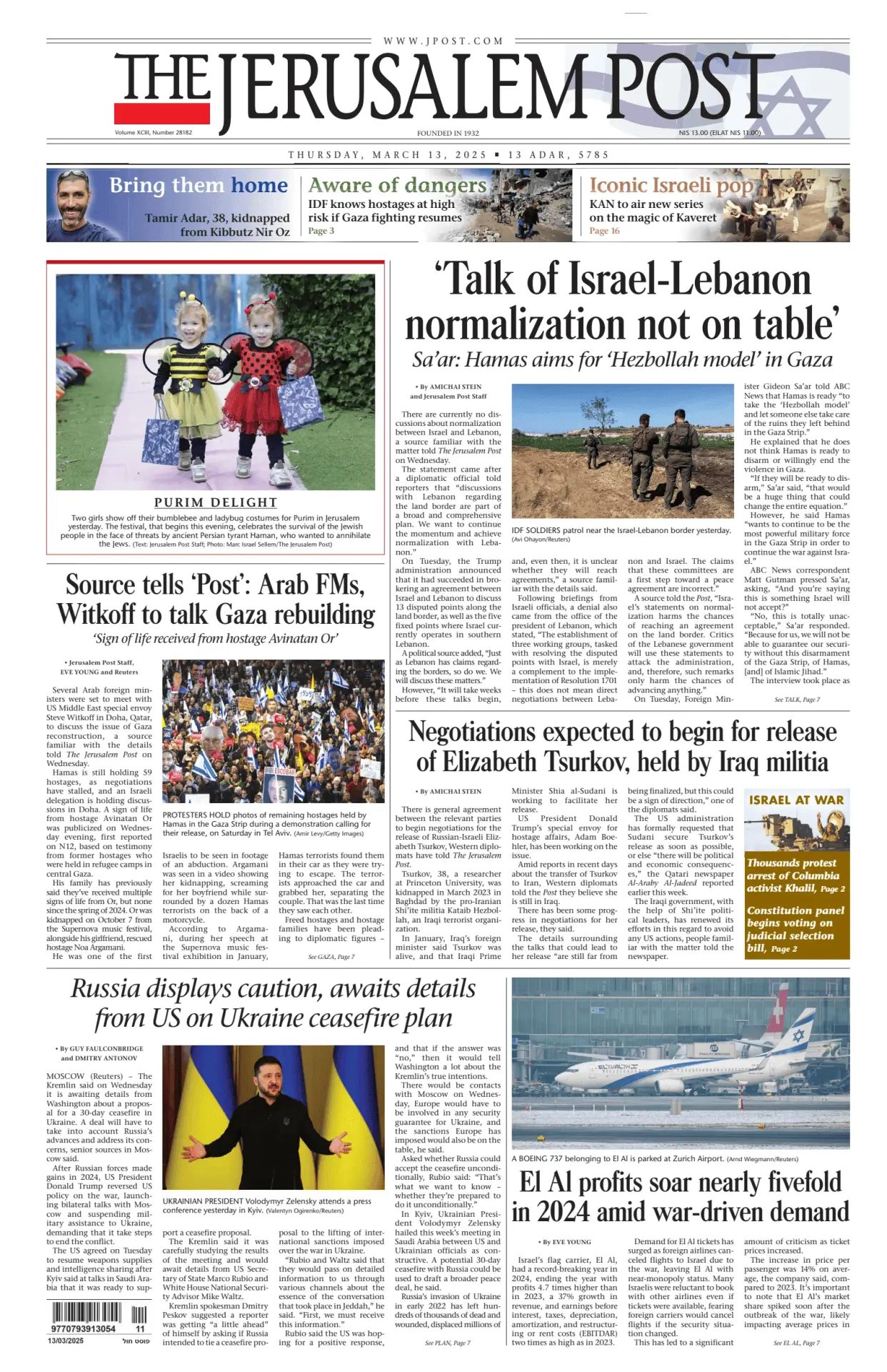 Prima-pagina-the jerusalem post-edizione-di-oggi-13-03-2025